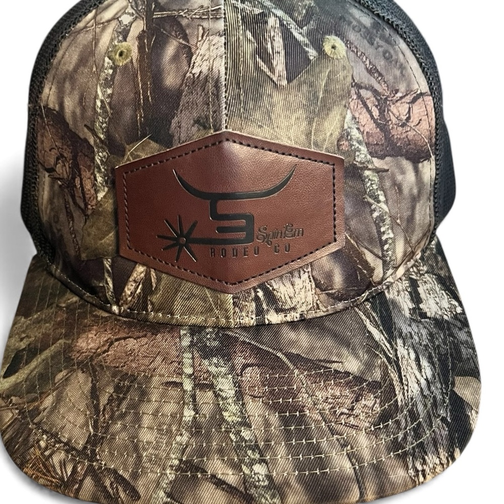 Spin Em Rodeo Co. Draw Camo Mesh Cap with Leather Patch